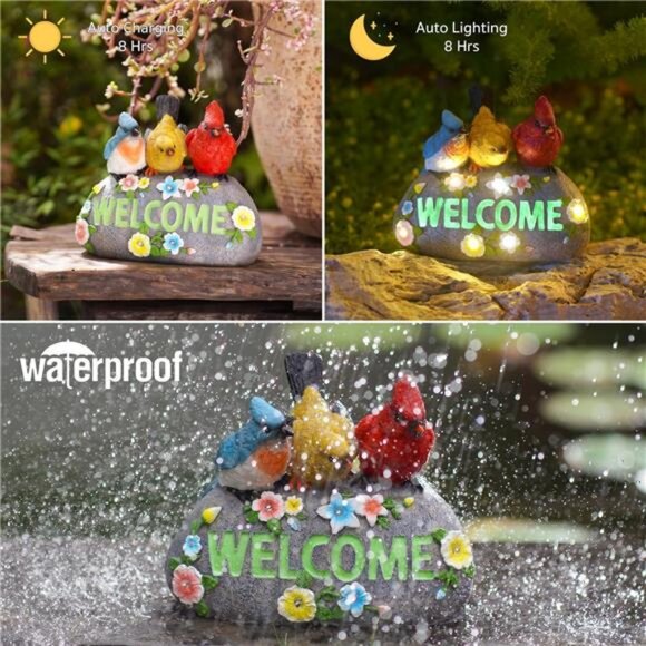 Solar Bird Statue for Garden Decor: Welcome Sign Outdoor Lawn Home Window Decor - Picture 6 of 7